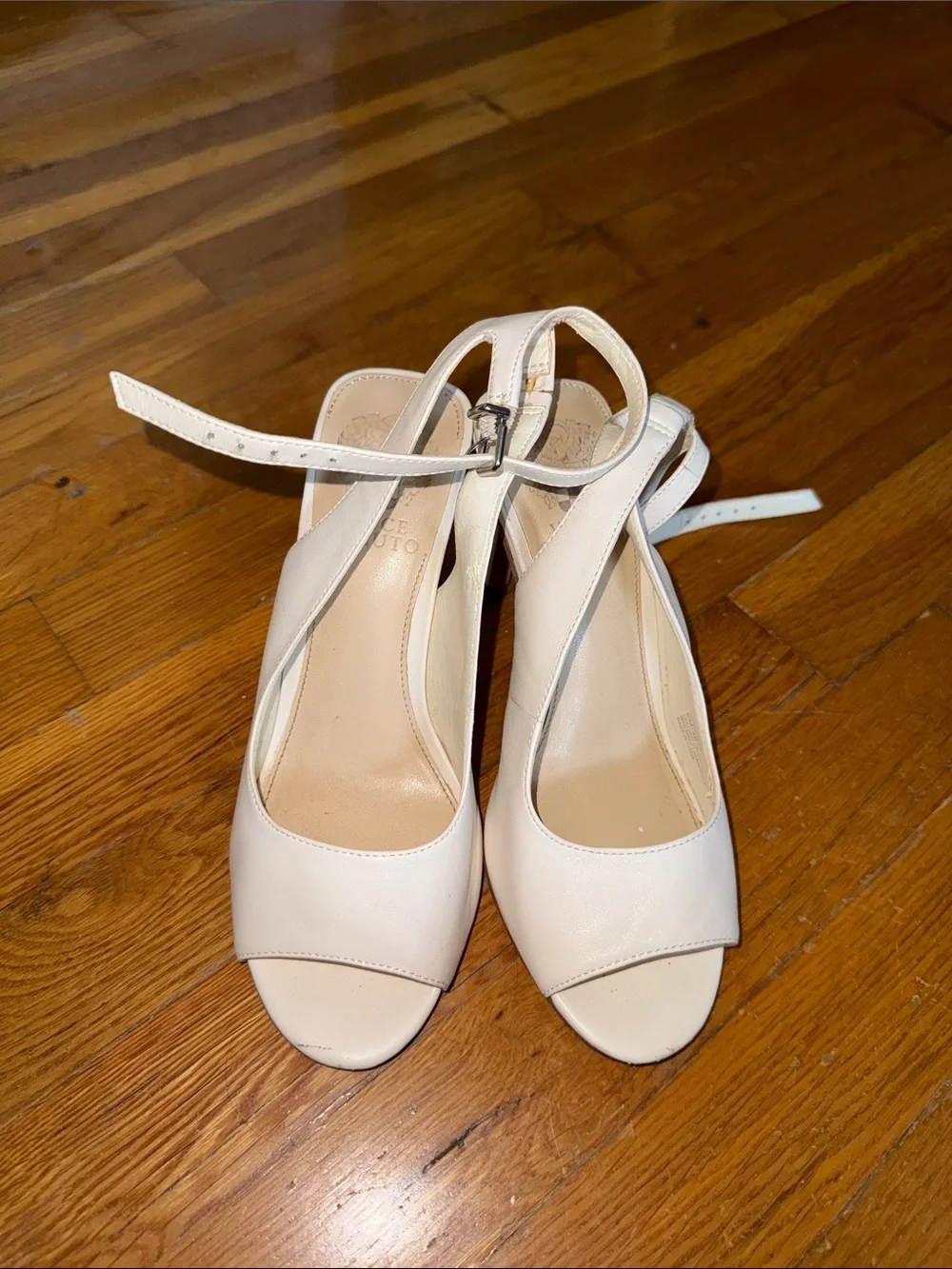Vince Camuto Cream Open-Toe Ankle-Strap Heels